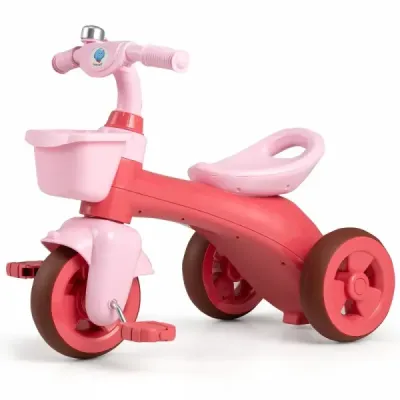 Dětské odrážedlo s tříkolkou a omezeným řízením, zvonkem a ergonomickým sedadlem, hračka pro batolata, růžová