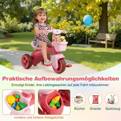 Dětské odrážedlo s tříkolkou a omezeným řízením, zvonkem a ergonomickým sedadlem, hračka pro batolata, růžová