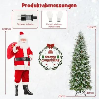 190 cm umělý vánoční stromek se světly a sněhem Umělý vánoční stromek pro domácnost Green+White