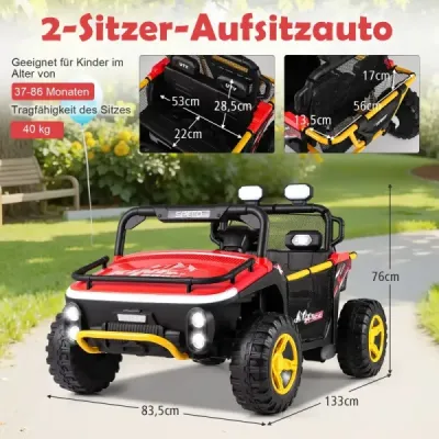 24V dětské elektrické autíčko 2místné elektrické autíčko s klaksonem hudbou a světlem dětské autíčko na dálkové ovládání červené