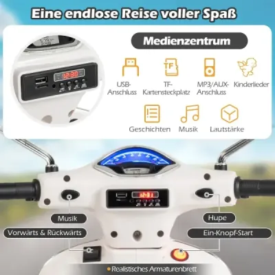 VESPA dětská motorka s LED světlomety a klaksonem elektrická dětská motorka elektrické vozidlo bílá