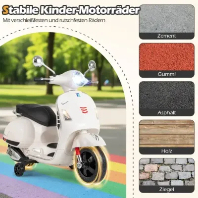 VESPA dětská motorka s LED světlomety a klaksonem elektrická dětská motorka elektrické vozidlo bílá