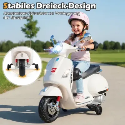 VESPA dětská motorka s LED světlomety a klaksonem elektrická dětská motorka elektrické vozidlo bílá