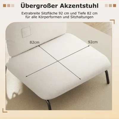 Übergroßer Akzentstuhl mit Extra Breitem & Tiefem Sitz Polsterstuhl Belastbar bis 250 kg Beige