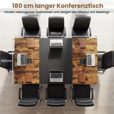 180 cm konferenční stůl velký konferenční stůl ze dřeva pro 6–8 osob Obdélníkový konferenční stůl Rustikální hnědý a černý