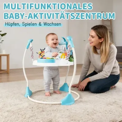 Houpací sedačka a skákadlo pro miminka s 6 interaktivními hračkami, světly a hudbou, modrá