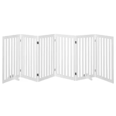 Zábrana pro psy 89 cm vysoká, 4 panely, ochranná mříž, dřevěná, skládací, bílá (6 panelů)