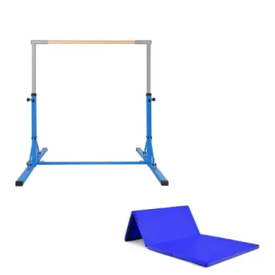 Skládací hrazda pro děti Stabilní domácí fitness zařízení s gymnastickou podložkou Modrá