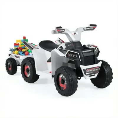 6V dětské elektrické ATV s přívěsem Elektrické vozidlo s odolnými koly Bílá