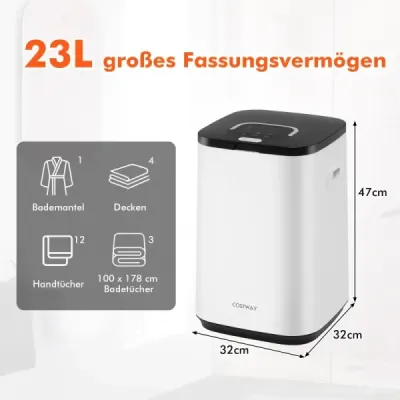 Ohřívač ručníků 23 l Nádoba na ručníky s kontrolkou Časovač Doba ohřevu Bílá barva