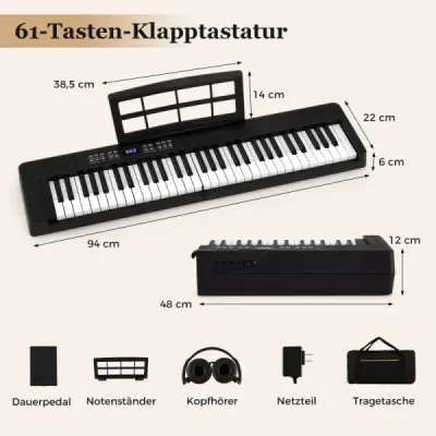 61klávesová skládací klávesová klávesnice plnohodnotná elektronická klávesová klávesnice s funkcí MIDI a Split černá