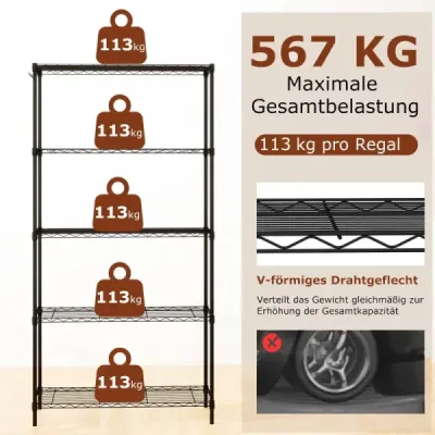 5patrový kovový regál pro skladování, nastavitelný univerzální regál pro těžké břemena