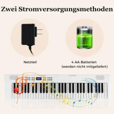Skládací klavírní klávesnice s 61 klávesami, plnohodnotná elektronická klávesnice s MIDI a funkcí split, bílá