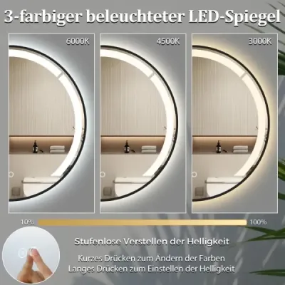 60 cm kulaté koupelnové zrcadlo Koupelnové zrcadlo s LED osvětlením a hliníkovým rámem Kosmetické zrcadlo Černé