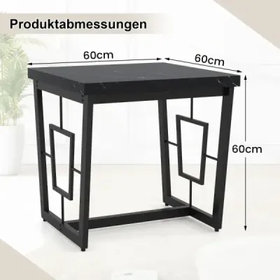 Mramorový čtvercový stolek Moderní konferenční stolek s deskou z umělého mramoru Černý
