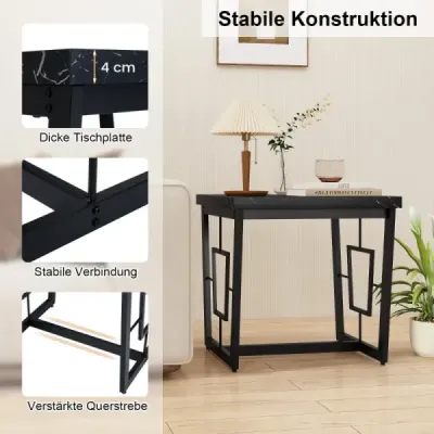 Mramorový čtvercový stolek Moderní konferenční stolek s deskou z umělého mramoru Černý