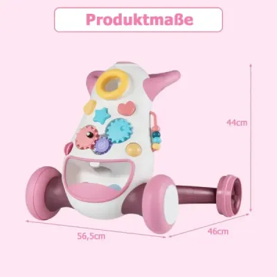 Chůvička Baby Walker s hudbou a světlem Chůvička s třídičem tvarů a rotujícími ozubenými koly Růžová