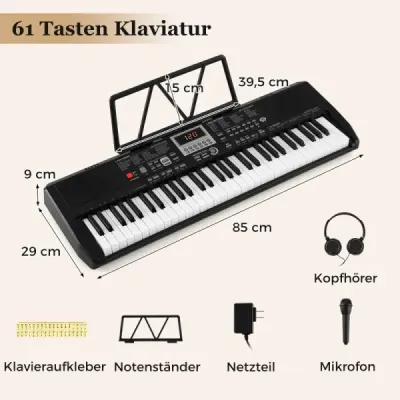 61klávesová přenosná klávesnice s 200 rytmy a 200 tóny Elektronické klavíry Černá