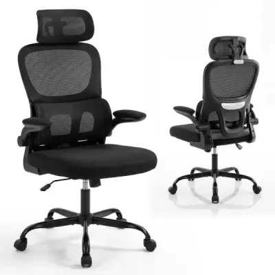 Ergonomická kancelářská židle Kancelářská židle s bederní opěrkou Nastavitelná opěrka hlavy Černá
