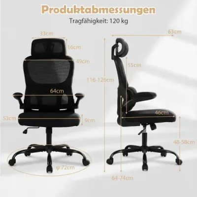 Ergonomická kancelářská židle Kancelářská židle s bederní opěrkou Nastavitelná opěrka hlavy Černá