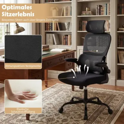 Ergonomická kancelářská židle Kancelářská židle s bederní opěrkou Nastavitelná opěrka hlavy Černá