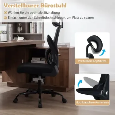 Ergonomická kancelářská židle Kancelářská židle s bederní opěrkou Nastavitelná opěrka hlavy Černá