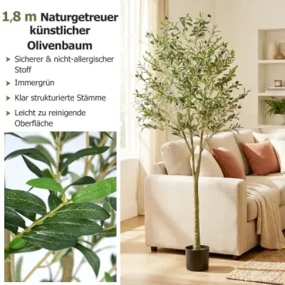 Sada 2 umělých olivovníků Umělé olivovníky vysoké 180 cm s plastovým květináčem, zelené