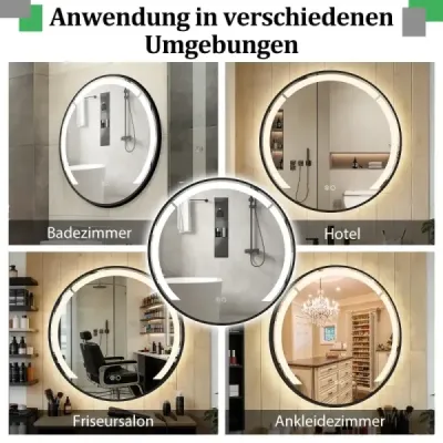 60 cm kulaté koupelnové zrcadlo Koupelnové zrcadlo s LED osvětlením a hliníkovým rámem Kosmetické zrcadlo Černé