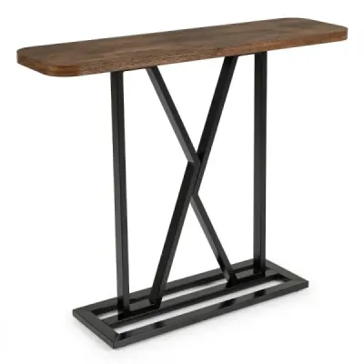 Konzolový stolek 100 cm obdélníkový stolek do předsíně s geometrickým kovovým podnožím Rustikální hnědá barva