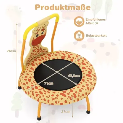 φ71cm Dětská trampolína s madlem a okrajovým krytem Mini trampolína s motivem žirafy Dětská trampolína