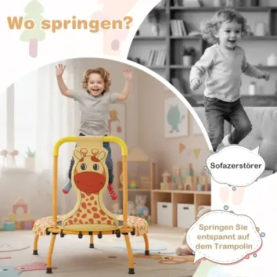 φ71cm Dětská trampolína s madlem a okrajovým krytem Mini trampolína s motivem žirafy Dětská trampolína