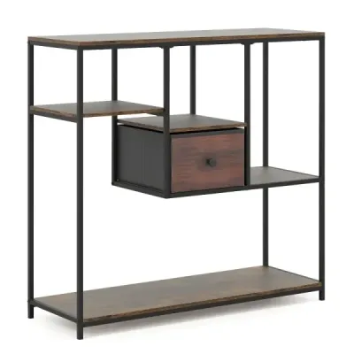 Konzolový stolek s úložným prostorem Průmyslový odkládací stolek s fleecovou zásuvkou a policemi Hnědý