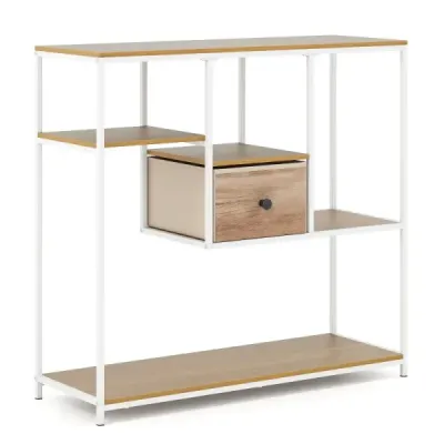 Konferenční stolek s úložným prostorem Průmyslový odkládací stolek s fleecovou zásuvkou a policemi Přírodní