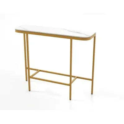 Moderní konzolový stolek konferenční stolek s deskou z umělého mramoru a kovovým rámem, bílý, 110 x 30 x 91 cm