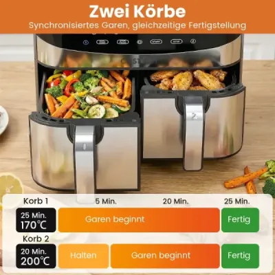 10 v 1 fritéza s dvojitou zónou 85 l fritéza s horkým vzduchem s průhledovým okénkem a dotykovým displejem