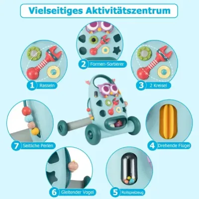 Běžecký vozík s odnímatelným oválným hráčem a třídičem tvarů Běžecký vozík Modrý