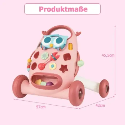 Běžecký vozík s odnímatelným oválným hráčem a třídičem tvarů Běžecký vozík Růžový