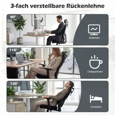 Ergonomická kancelářská židle s nastavitelnou opěrkou hlavy a bederní opěrkou Kancelářská židle Černá