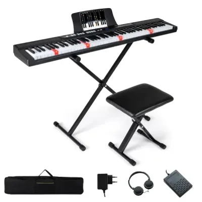 88klávesové elektronické piano s nastavitelným stojanem, stoličkou a sustain pedálem Klávesy Černá