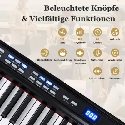 88klávesové elektronické piano s nastavitelným stojanem, stoličkou a sustain pedálem Klávesy Černá
