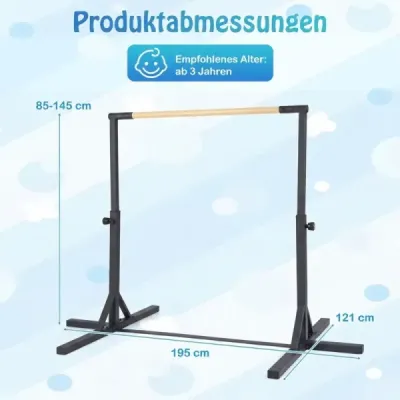 Gymnastická hrazda horizontální gymnastická hrazda s 12stupňovým nastavením výšky od 85 do 145 cm Hrazda Černá