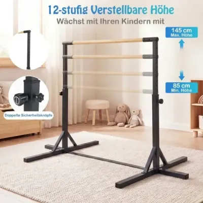 Gymnastická hrazda horizontální gymnastická hrazda s 12stupňovým nastavením výšky od 85 do 145 cm Hrazda Černá
