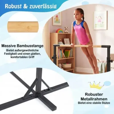 Gymnastická hrazda horizontální gymnastická hrazda s 12stupňovým nastavením výšky od 85 do 145 cm Hrazda Černá