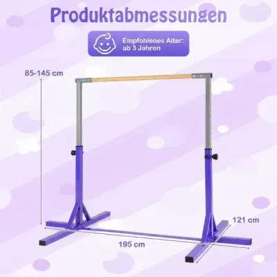 Gymnastická hrazda horizontální hrazda s 12stupňovým nastavením výšky od 85 do 145 cm Hrazda Fialová