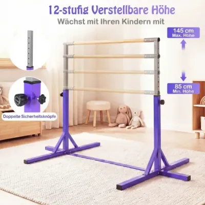 Gymnastická hrazda horizontální hrazda s 12stupňovým nastavením výšky od 85 do 145 cm Hrazda Fialová