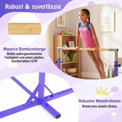 Gymnastická hrazda horizontální hrazda s 12stupňovým nastavením výšky od 85 do 145 cm Hrazda Fialová