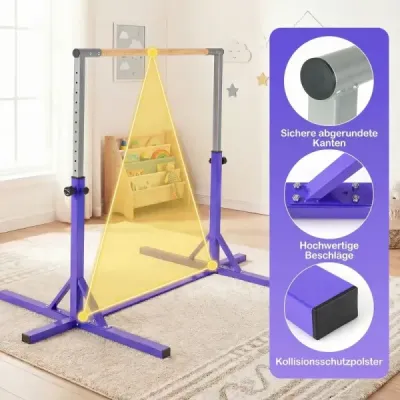 Gymnastická hrazda horizontální hrazda s 12stupňovým nastavením výšky od 85 do 145 cm Hrazda Fialová