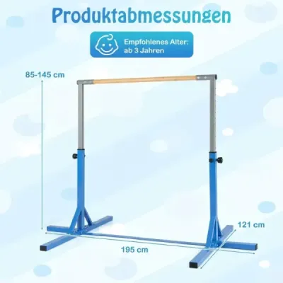 Gymnastická hrazda horizontální hrazda s 12stupňovým nastavením výšky od 85 do 145 cm Hrazda Modrá