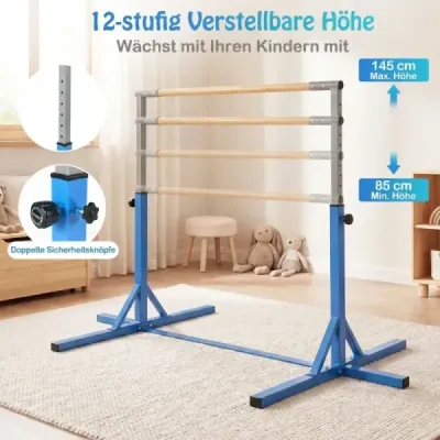Gymnastická hrazda horizontální hrazda s 12stupňovým nastavením výšky od 85 do 145 cm Hrazda Modrá