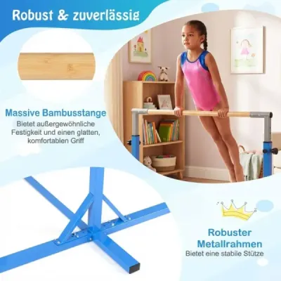 Gymnastická hrazda horizontální hrazda s 12stupňovým nastavením výšky od 85 do 145 cm Hrazda Modrá